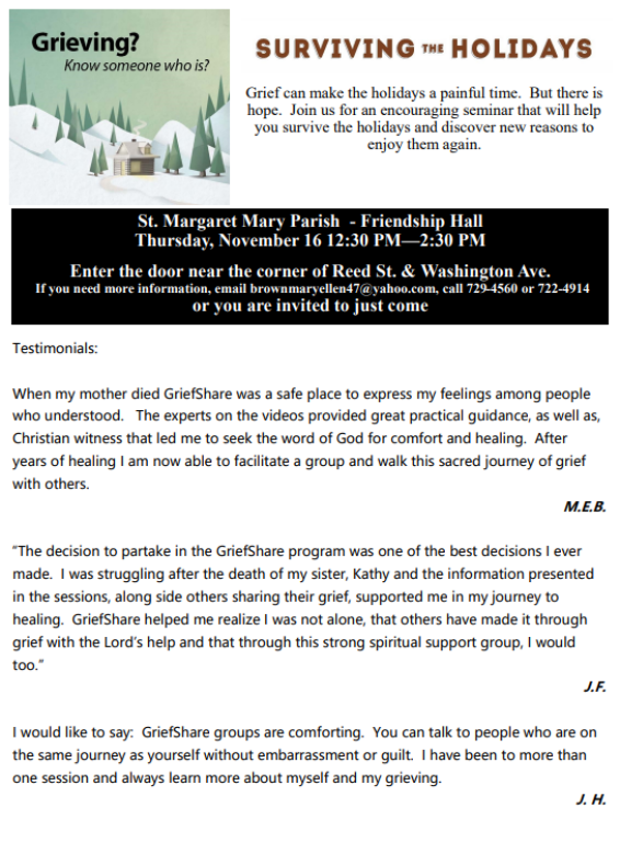 Grief Share Saint Margaret Mary Catholic Community