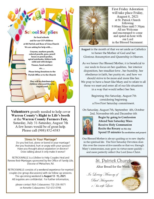 Bulletin St. Patrick and St. Rose of Lima Catholic Church