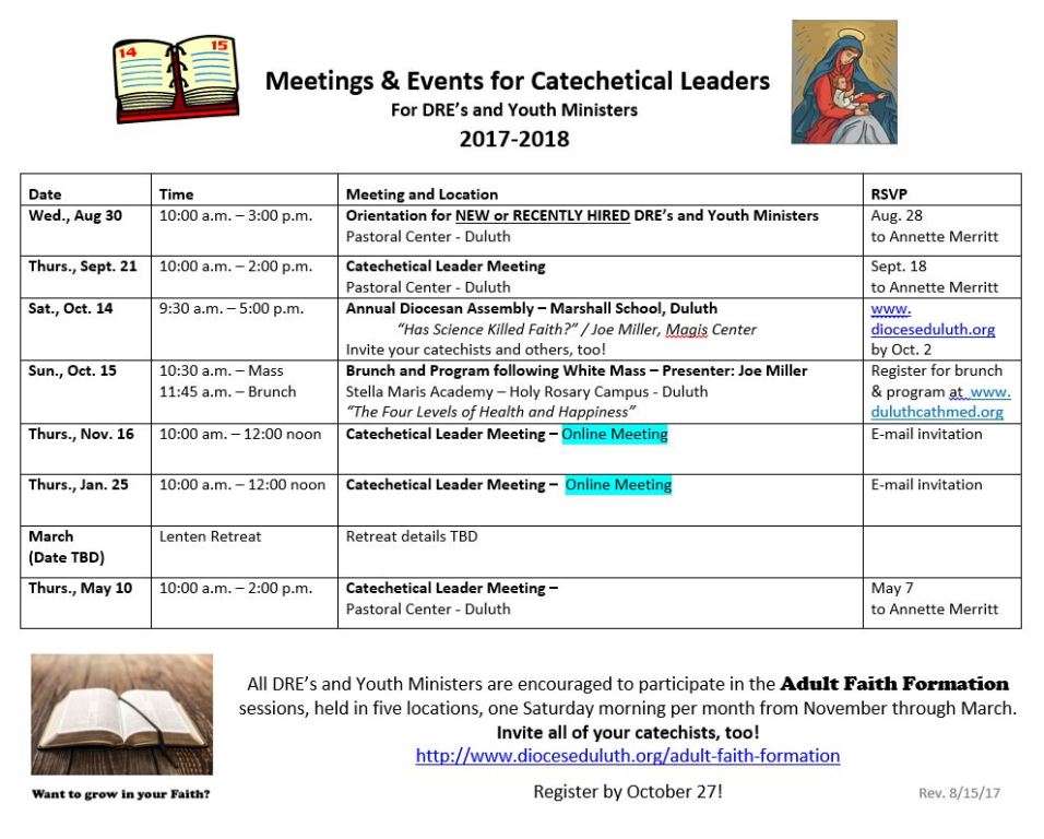 Catechetical Leaders Meeting Schedule 2017-18 Catechetical Leaders Meeting Schedule 2017-18
