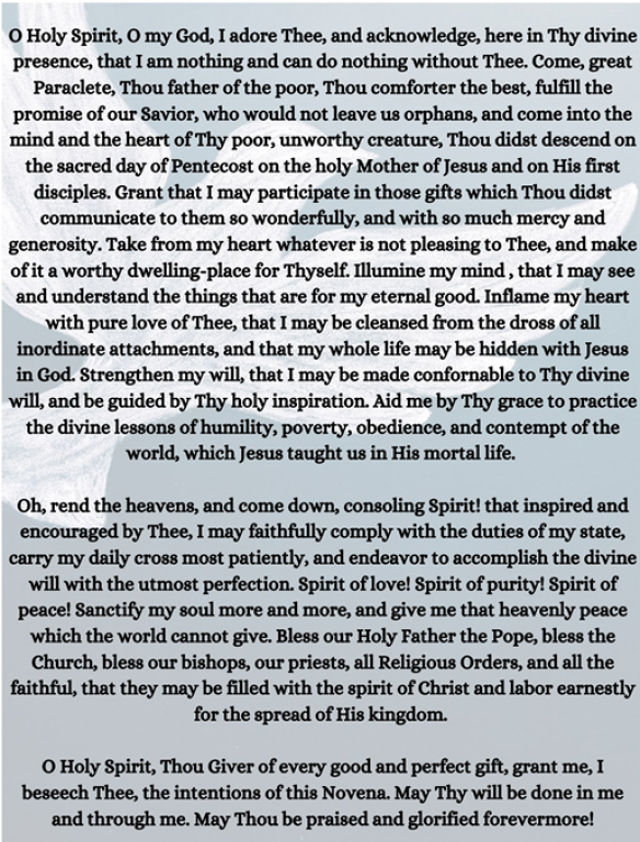 Novena to the Holy Spirit Pray from May 15-May 23