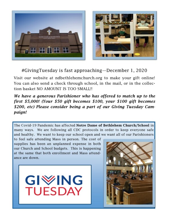 GivingTuesday Notre Dame of Bethlehem Church