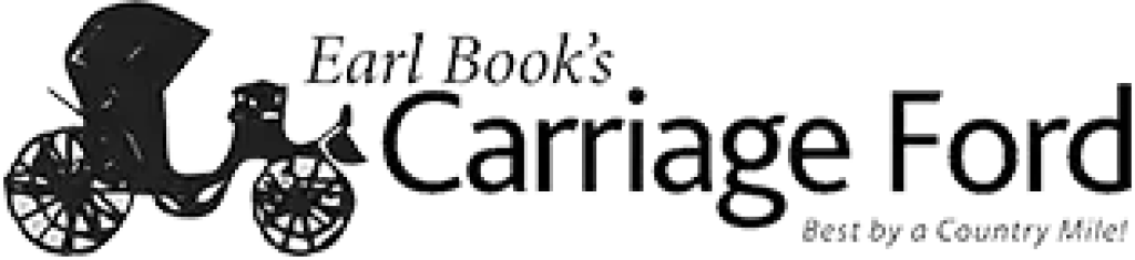 "Earl Book's Carriage Ford" to the right of an image of a horse-drawn carriage. Motto "Best by a Country Mile!" below name.