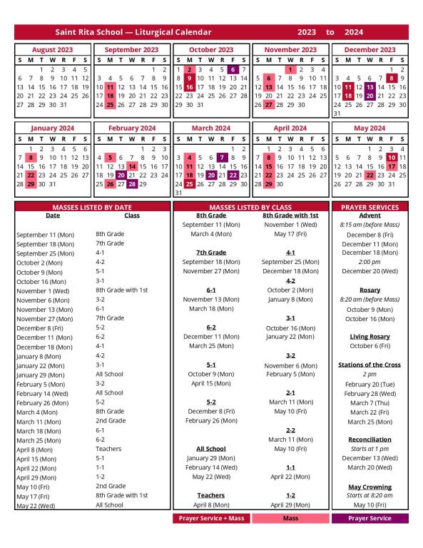 Liturgical Calendar 2023-2024 | Saint Rita School
