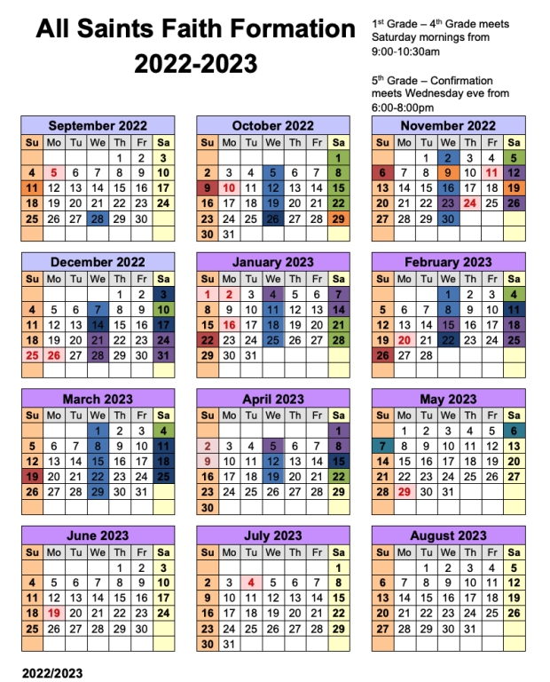 Faith Formation Calendar Online | All Saints Roman Catholic Parish
