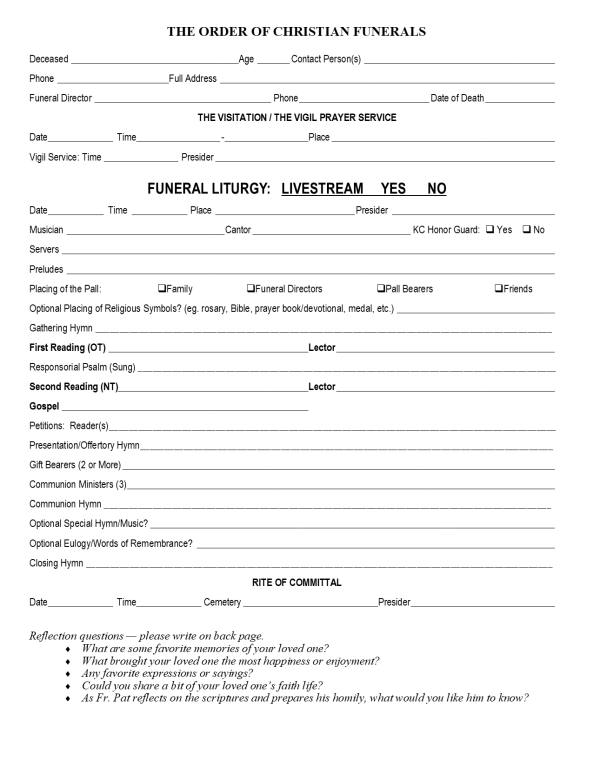 Funeral liturgy planning form | St. Paul Catholic Parish and School
