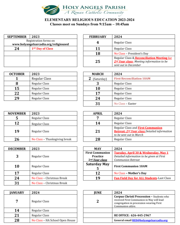 Religious Education Holy Angels Church, Arcadia