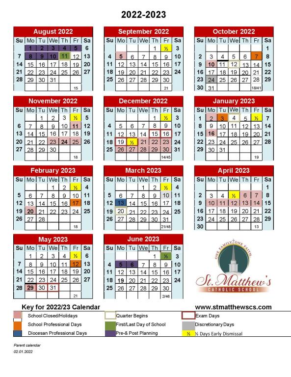 2023 2023 Uf Calendar 2022-2023 School Calendar | St. Matthew Catholic School
