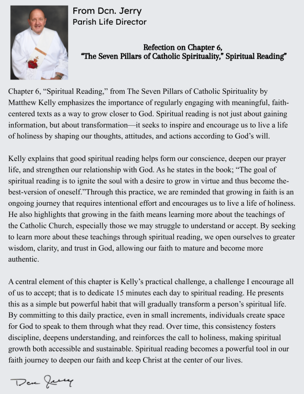 5th Wk of Lent: Message from Parish Life Director, Dcn Jerry