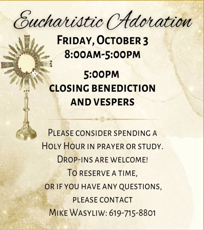 1st Friday Eucharistic Adoration 10/1