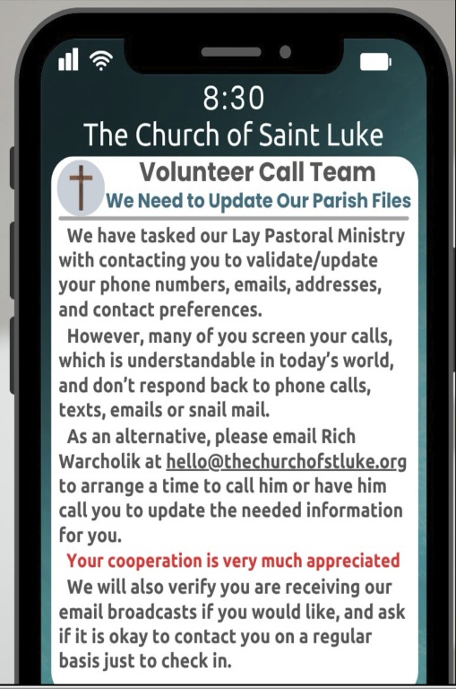 Volunteers Calling Parishioners to update your contact info
