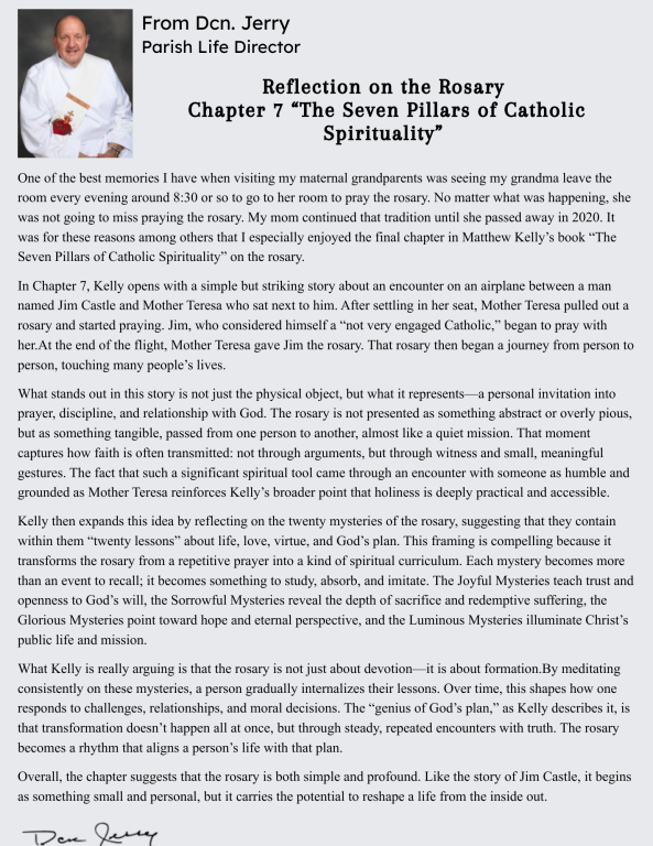 Dcn Jerry Message: Reflection on the Rosary