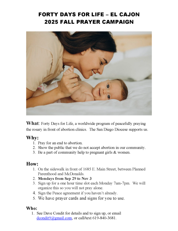 40 Days for Life Fall 25 September 29 thru Nov 3