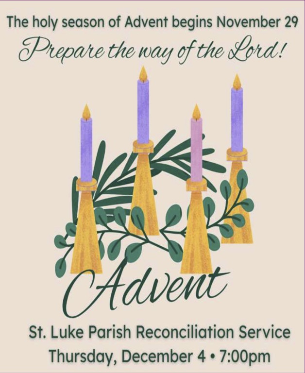 Advent Pennance Service, 12/4, 7pm