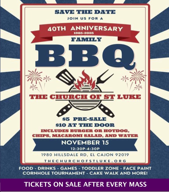 Family BBQ 11/15, Tickets on sale after every Mass