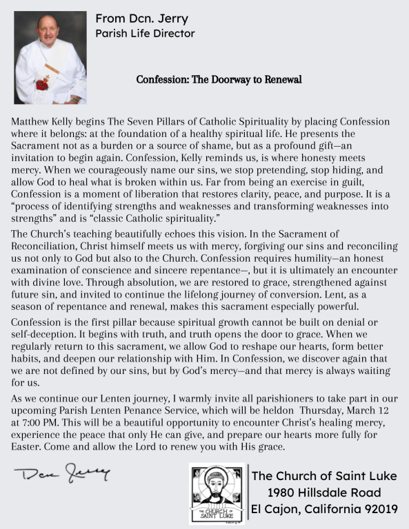 Message from Parish Life Director, Dcn Jerry