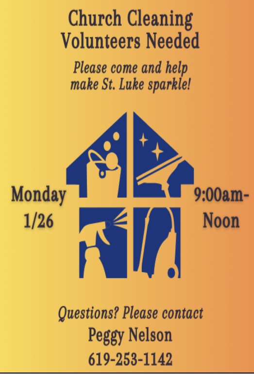 Church Cleaning 1/26, 9am-noon