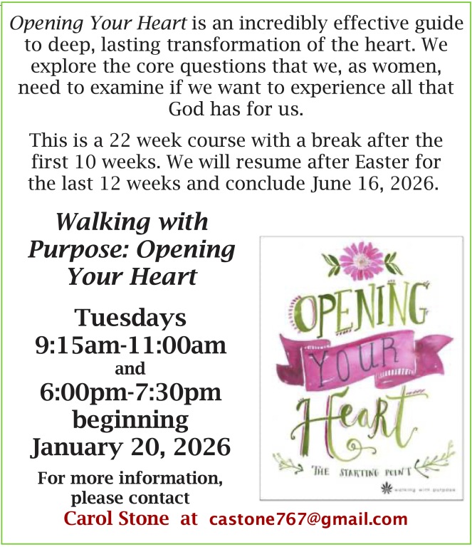 Women's Bible Study: Open Your Heart begins January 20