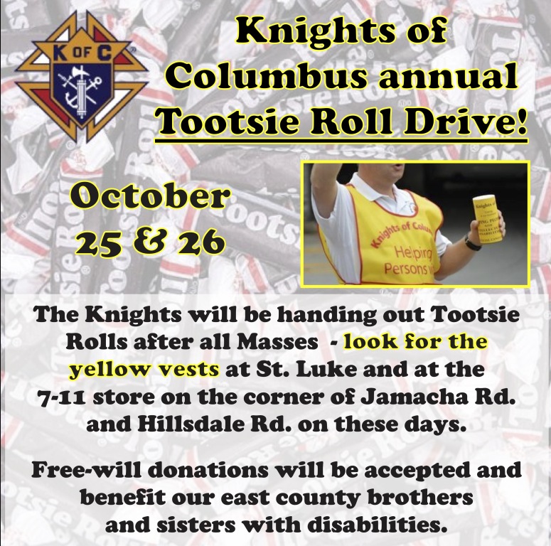 KofC Annual Tootsie Roll Drive, October 25-26