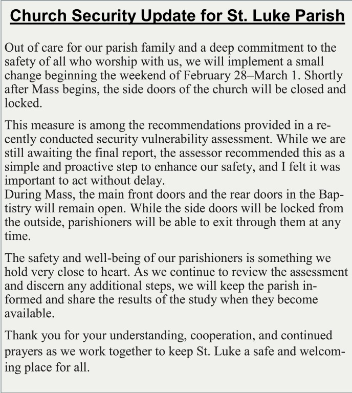 Church Security Update