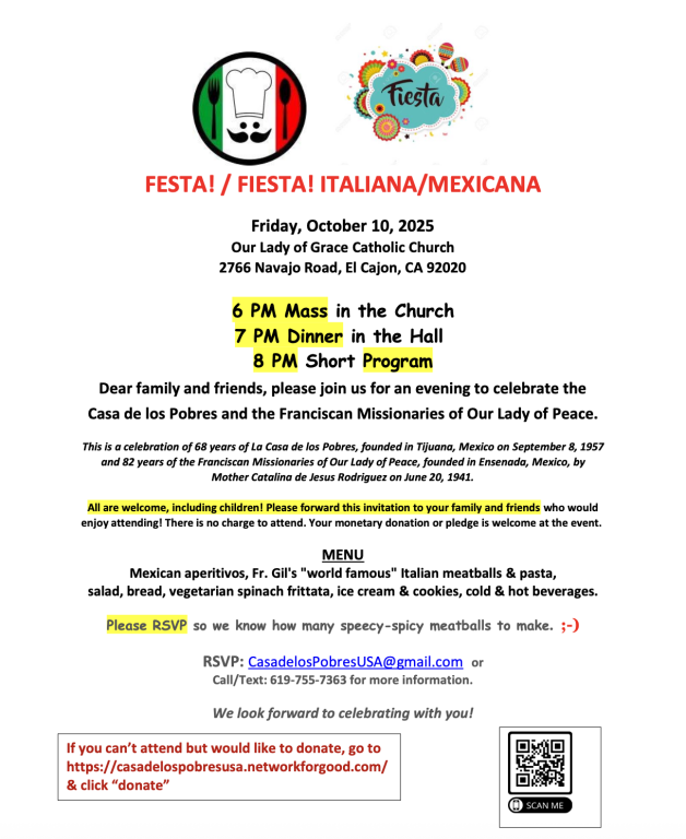 Festa/Fiesta Italian/Mexicana 10/10, 6pm, Our Lady of Grace