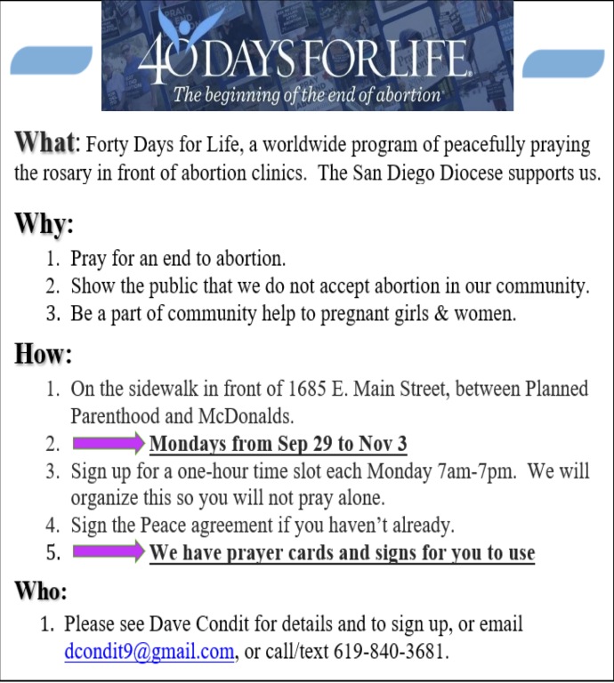Fall 25 40 Days for Life 9/29 - 11/3