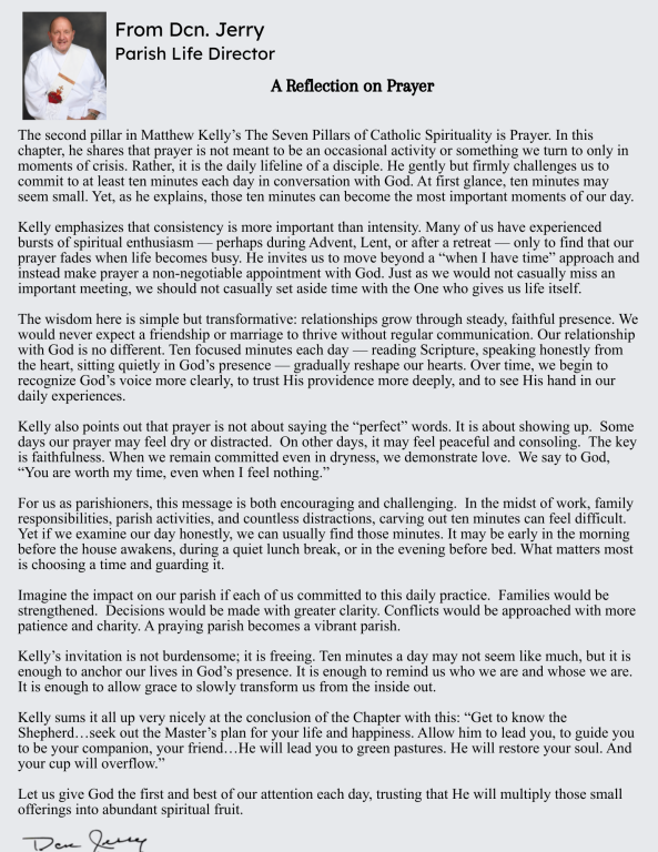 Message from Parish Life Director, Dcn Jerry