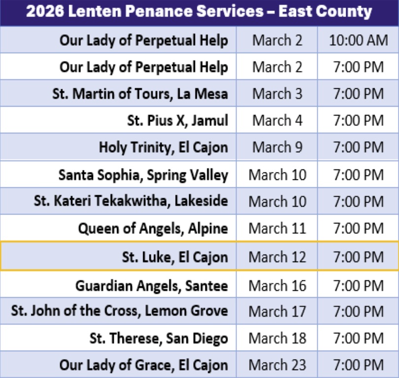 Penance Services Schedule