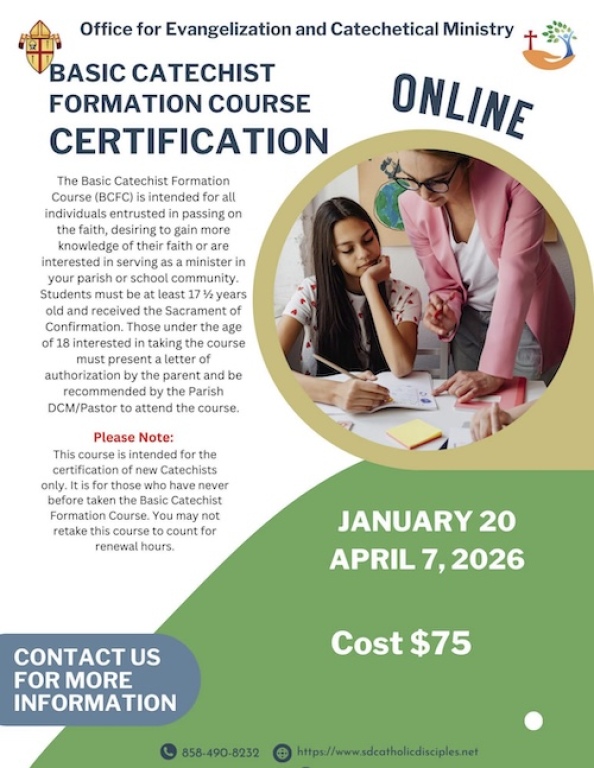 Basic Catechist Formation Course Certification, Online, Jan 20 - Apr 7