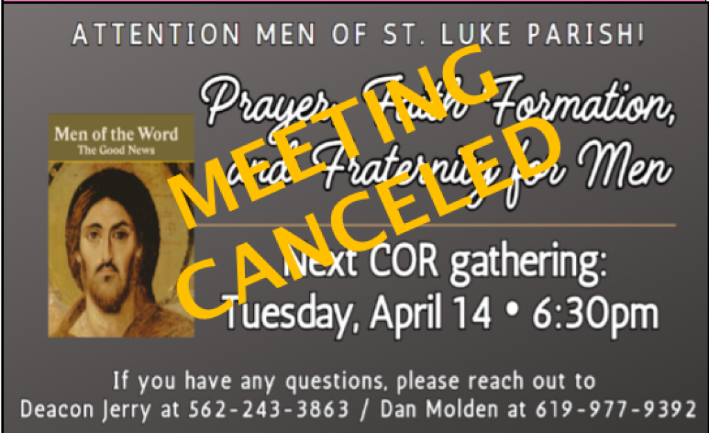 COR 4/14 Meeting Canceled