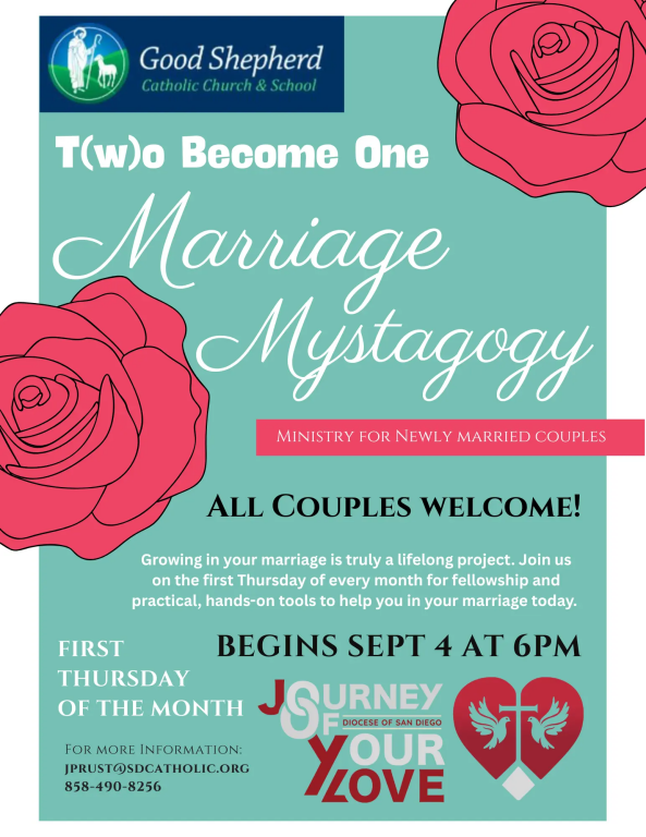 Marriage Mystology, 1st Thursday of month, begins 9/4