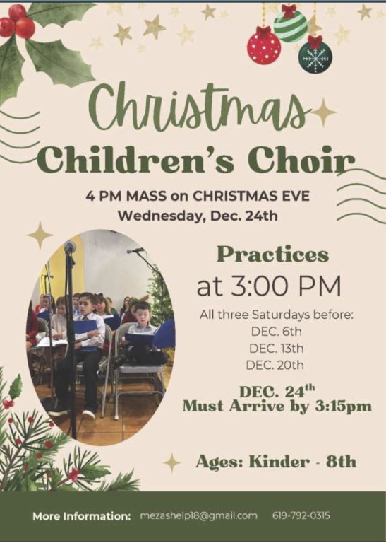 Children's Choir forming for 4pm Mass Christmas Eve