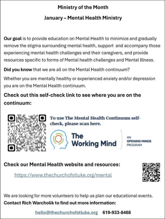 Ministry of the Month -- Mental Health