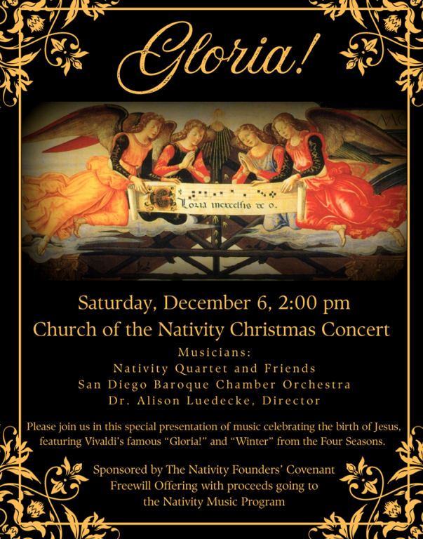 Gloria! concert, December 6, 2pm, Church of the Nativity