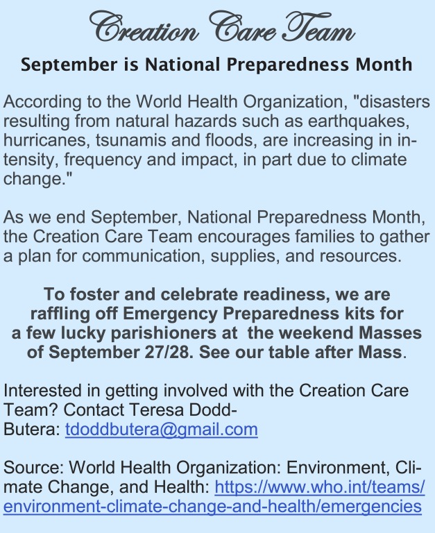 Creation Care Team - September is National Preparedness Month