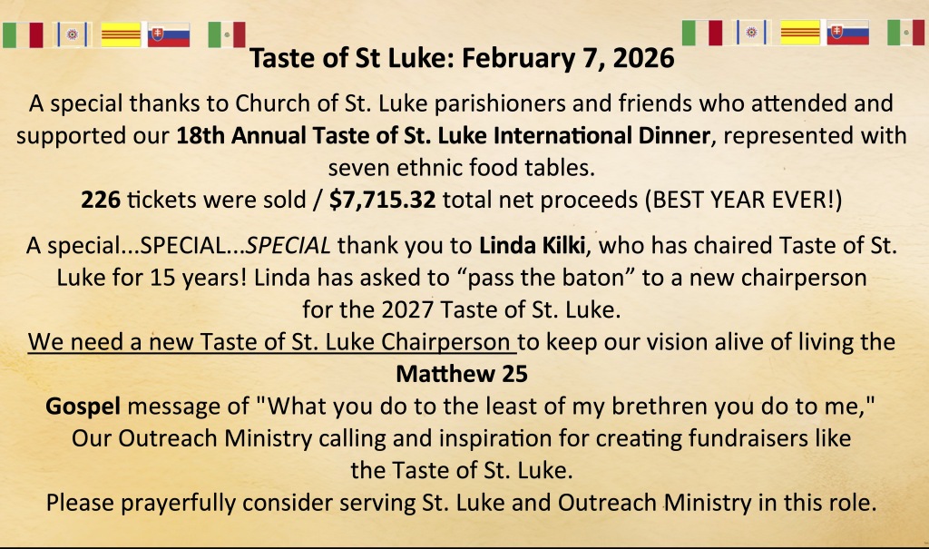 Taste of St. Luke Report and Needing new Chairperson for 2027