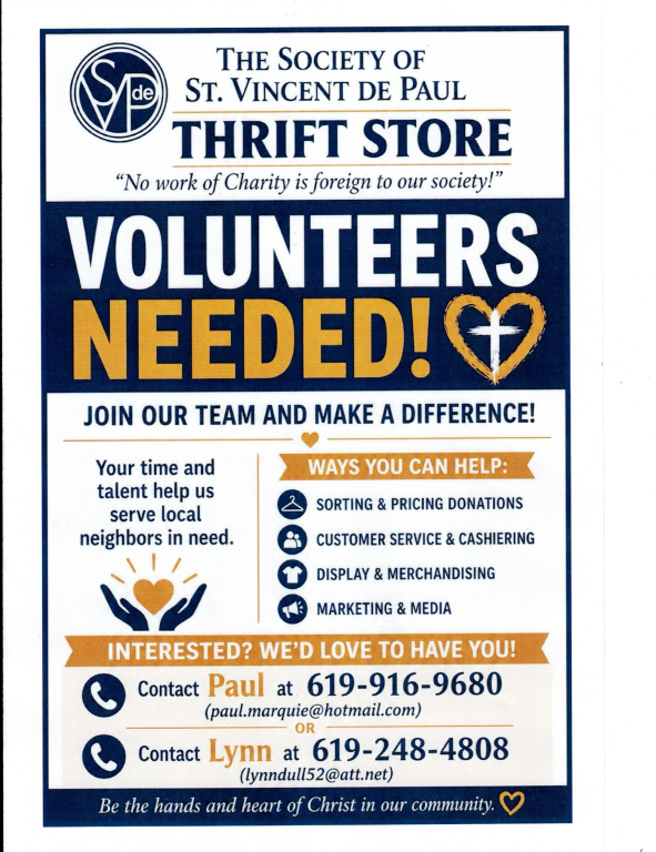 St. Vincent de Paul Thrift Store looking for volunteers
