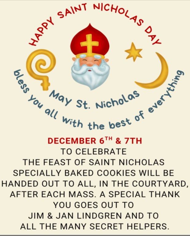 St. Nicholas Day, Cookies handed out after each Mass