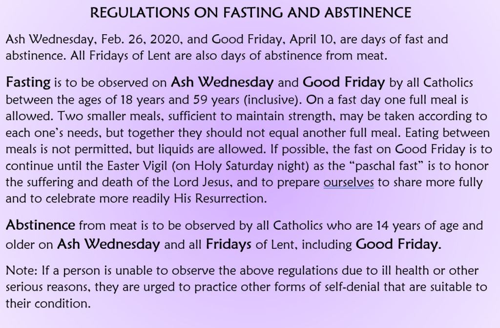 Lent Instructions Holy Cross Catholic Church Palmetto