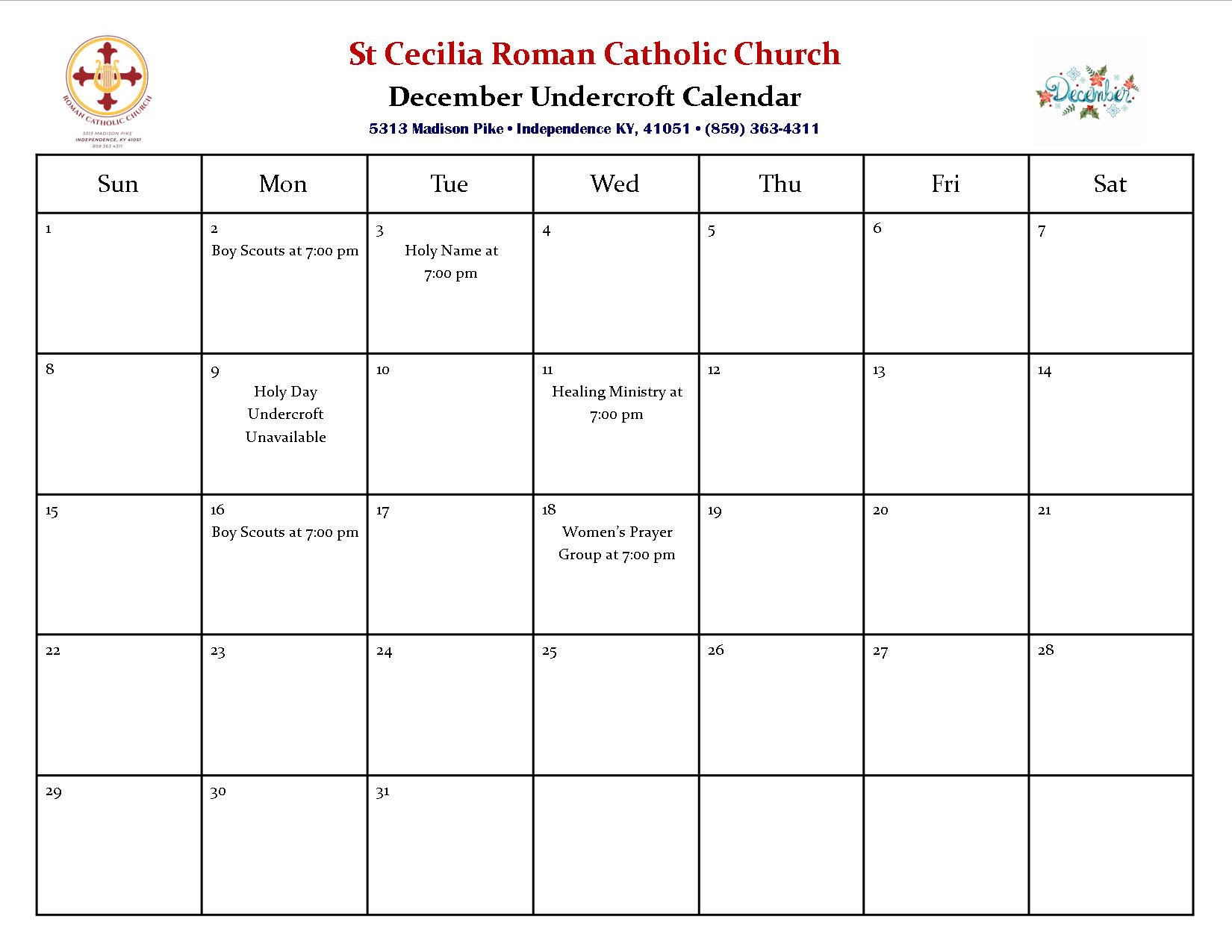 2024 Undercroft Calendar | St. Cecilia Catholic Church